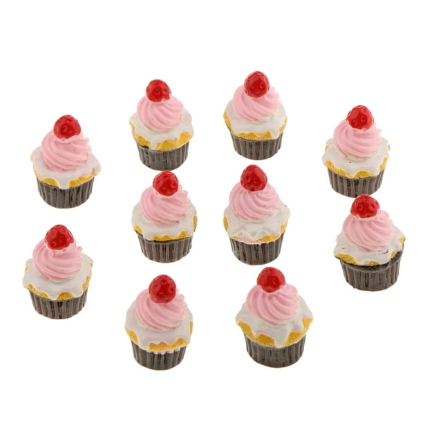 10 Cupcakes Pink Rose Top Dollhouse Miniatures Food  Bakery Valentine Day